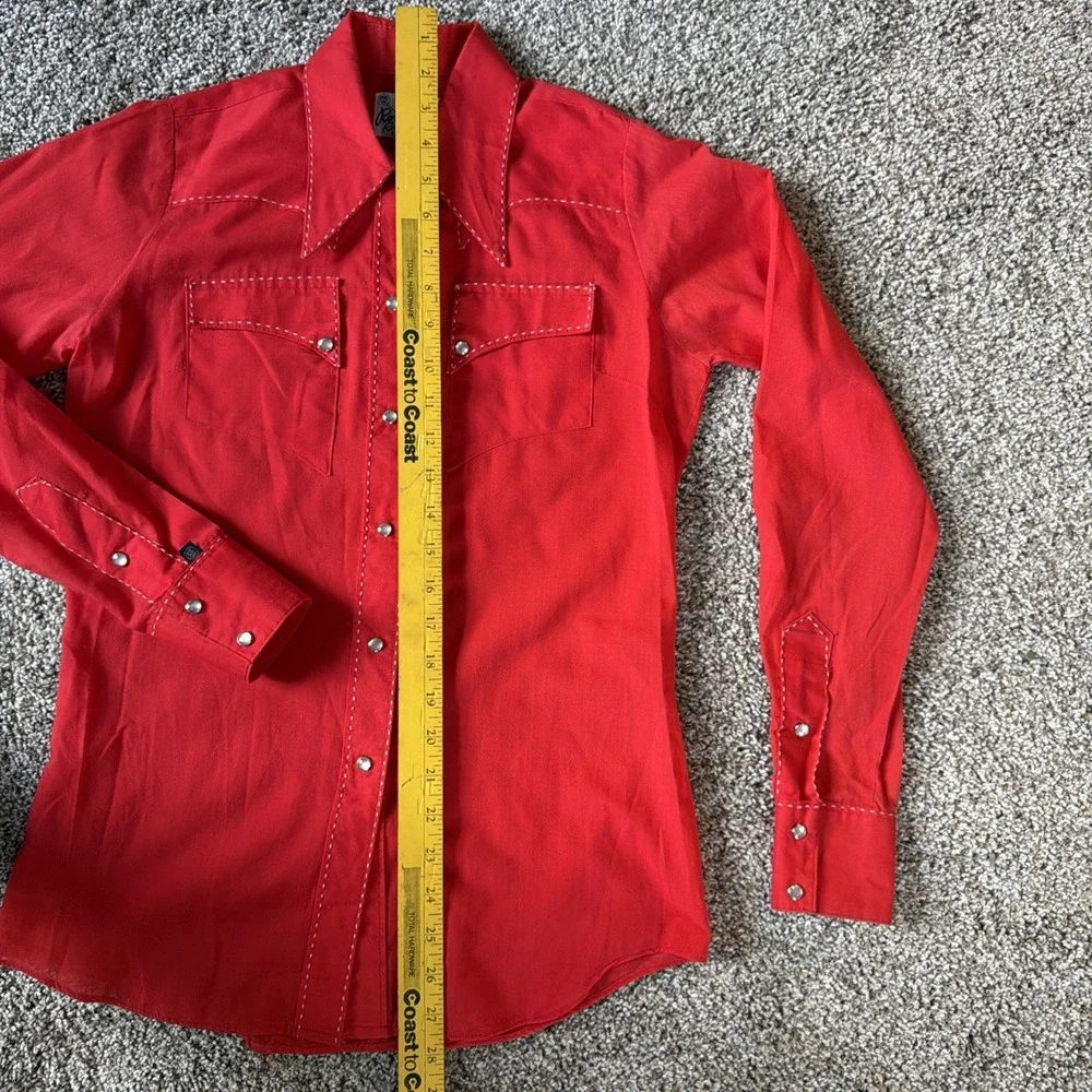 Vintage Pearl Snap Shirt Rockmount Ranch Wear Measure unisex small RED - Picture 9 of 16
